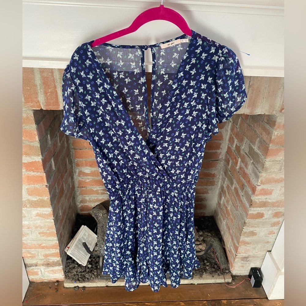 Mi Ami XS Blue Flutter Mini Dress Floral Pattern Very Cute Spring - Picture 2 of 5